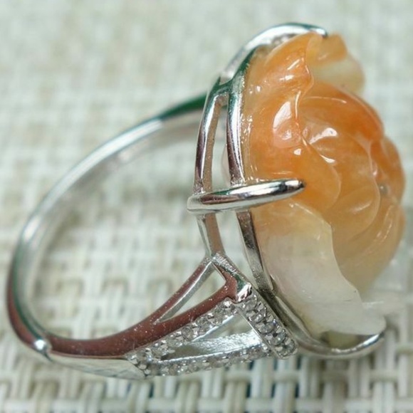 Certified Yellow 100% natural A jadeite jade Ring~Rich Flower 戒指 - Picture 5 of 12